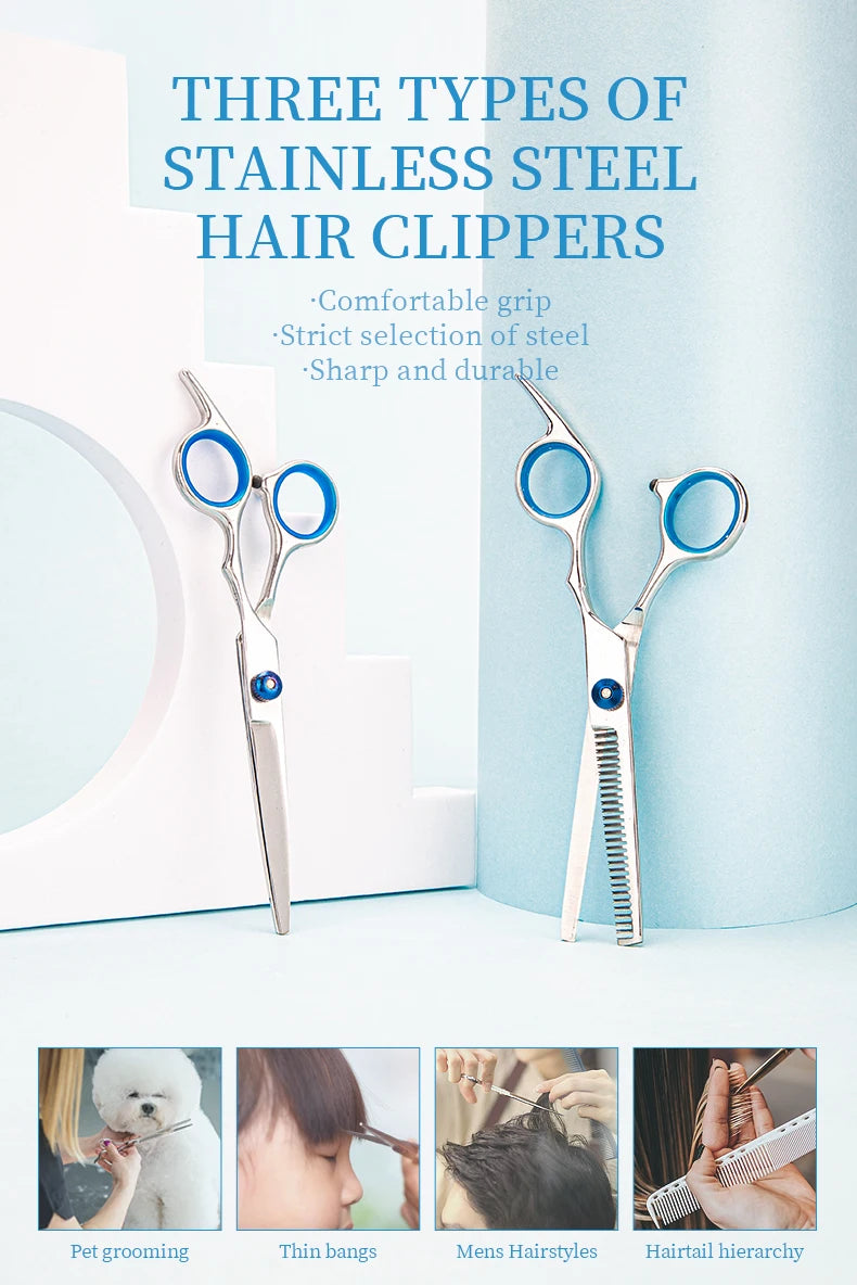 Professional Barber Hair Cutting Scissors Stainless Steel Hairdressing Shears for Salon & Home (3 Styles)