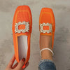 Women's Knitted Slip-On Square Toe Canvas Loafers – Breathable Flat Casual Shoes, Extended Sizes