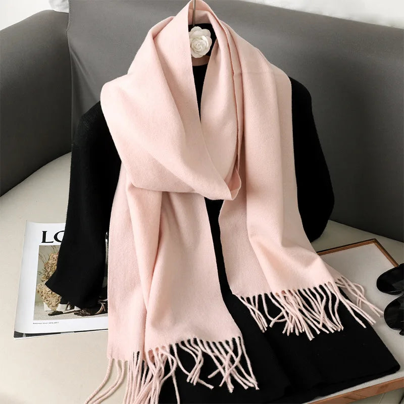 Women's Winter Scarf, Thick Cashmere-Look Pashmina Shawl with Tassels, Windproof Wrap, 175+ cm (69+ in) — 62 Colors
