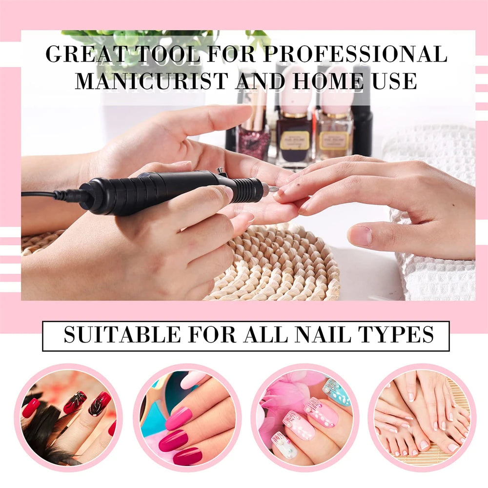 Electric Nail Drill Kit - Portable Professional Manicure & Pedicure Nail Sander, 20,000 RPM, 6 Bits & 6 Sand Bands
