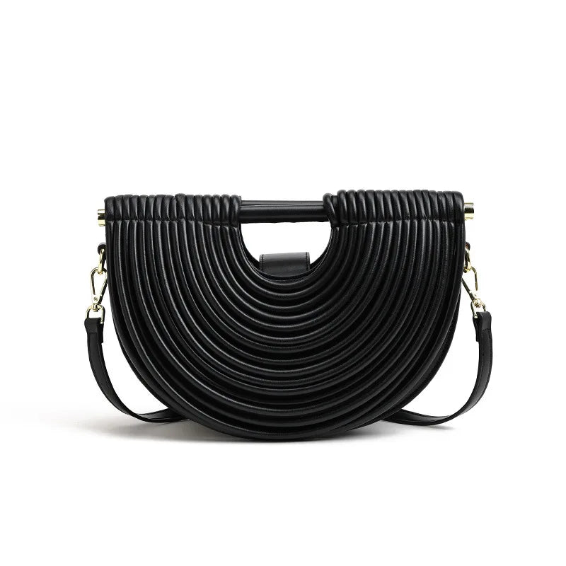 Gold Handwoven Rope-Knot Half-Moon Evening Clutch – Women's Luxury PU Shoulder Bag