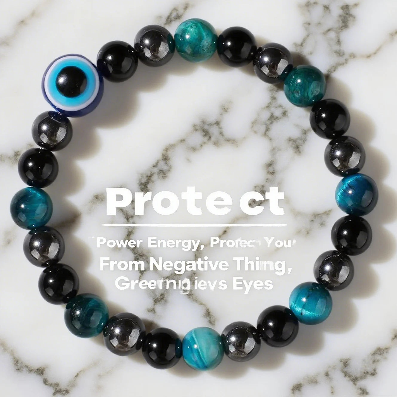Triple Protection Bracelet - Blue Tiger's Eye & Black Obsidian Evil Eye Handmade Stretch Beaded Bracelet