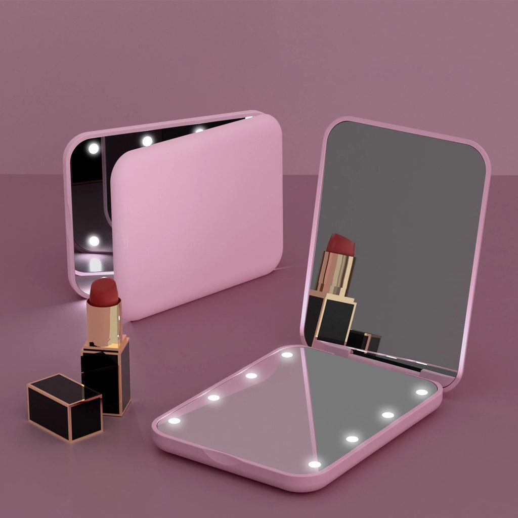Mini LED Portable Foldable Pocket Makeup Mirror 1X/2X Magnifying Vanity Mirror