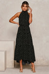 Summer Floral Halter Lace-Up Maxi Dress – Sleeveless Ankle-Length Beach Casual