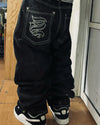 Retro Hip-Hop Stitch Wide-Leg High-Waist Jeans for Women - Loose Casual Korean Streetwear Overalls