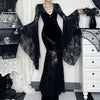 Women's Gothic Batwing Sleeve Maxi Dress Black Ankle-Length Halloween Costume Morticia Addams Outfit