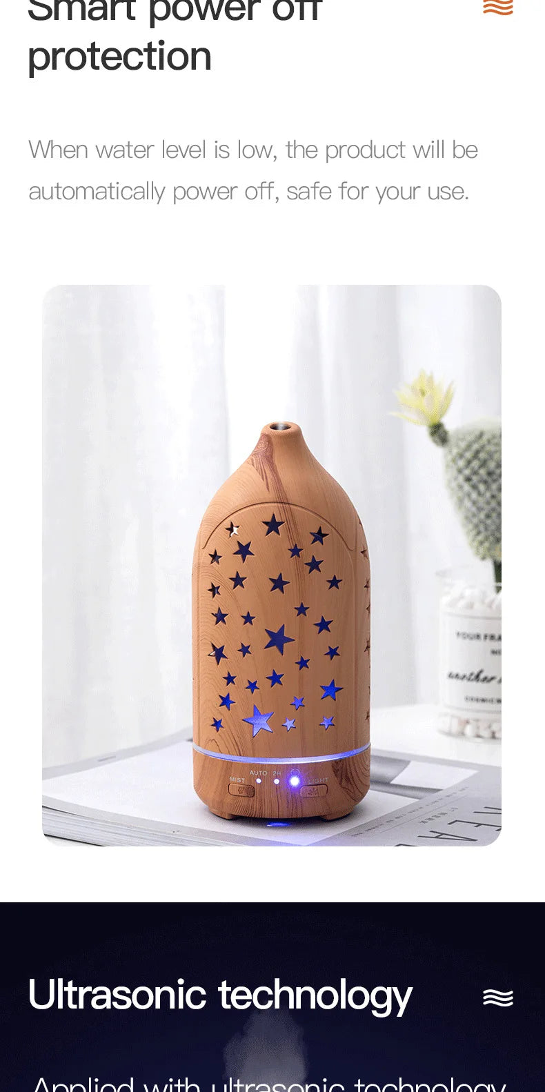 Ultrasonic Essential Oil Diffuser 100ml (3.4 fl oz) with LED Lights - Adjustable Cool Mist Modes for Aromatherapy & Humidifying