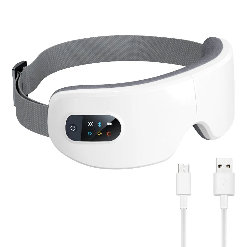 Bluetooth Heated Eye Massager with Vibration & Airbag Compression — Foldable Rechargeable Eye Spa with Music, 4 Modes