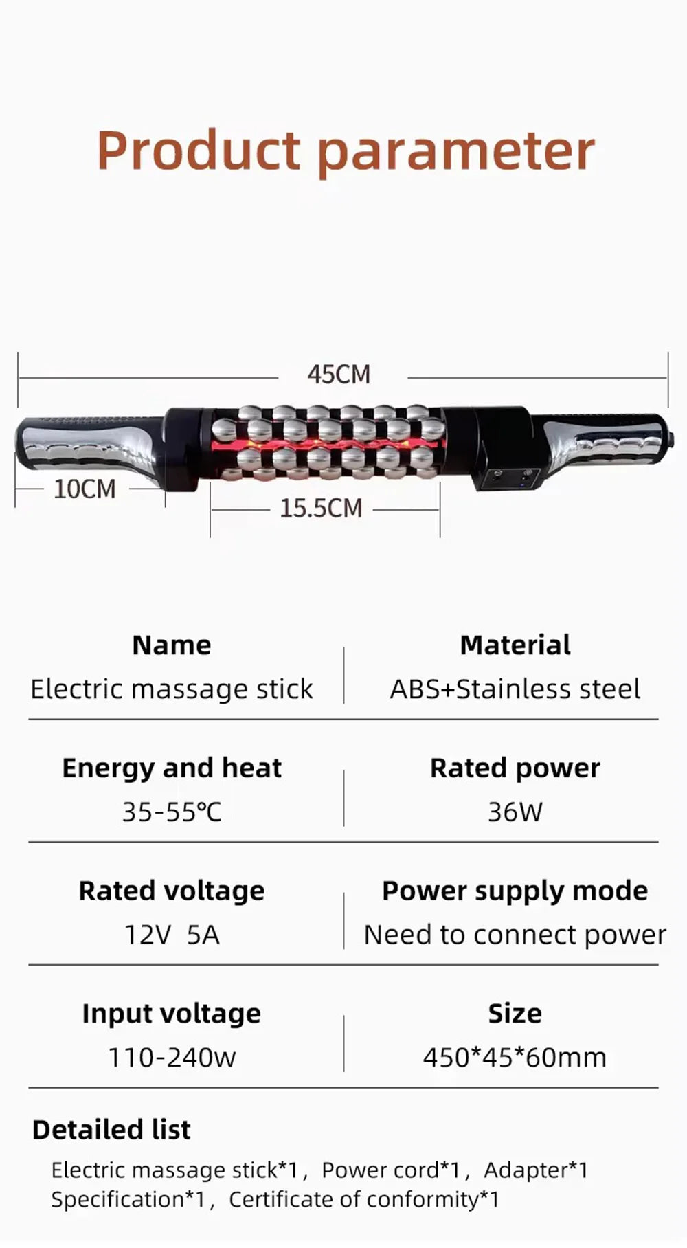 Heated Electric Rotating Body Massager with Red Light – 360° Anti-Cellulite Massage Roller for Whole Body, Muscle Relaxation & Home Use