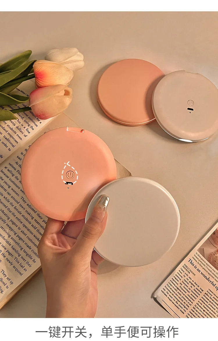 Portable LED Makeup Mirror — Pocket Mini Handheld Folding Lighted Round Mirror