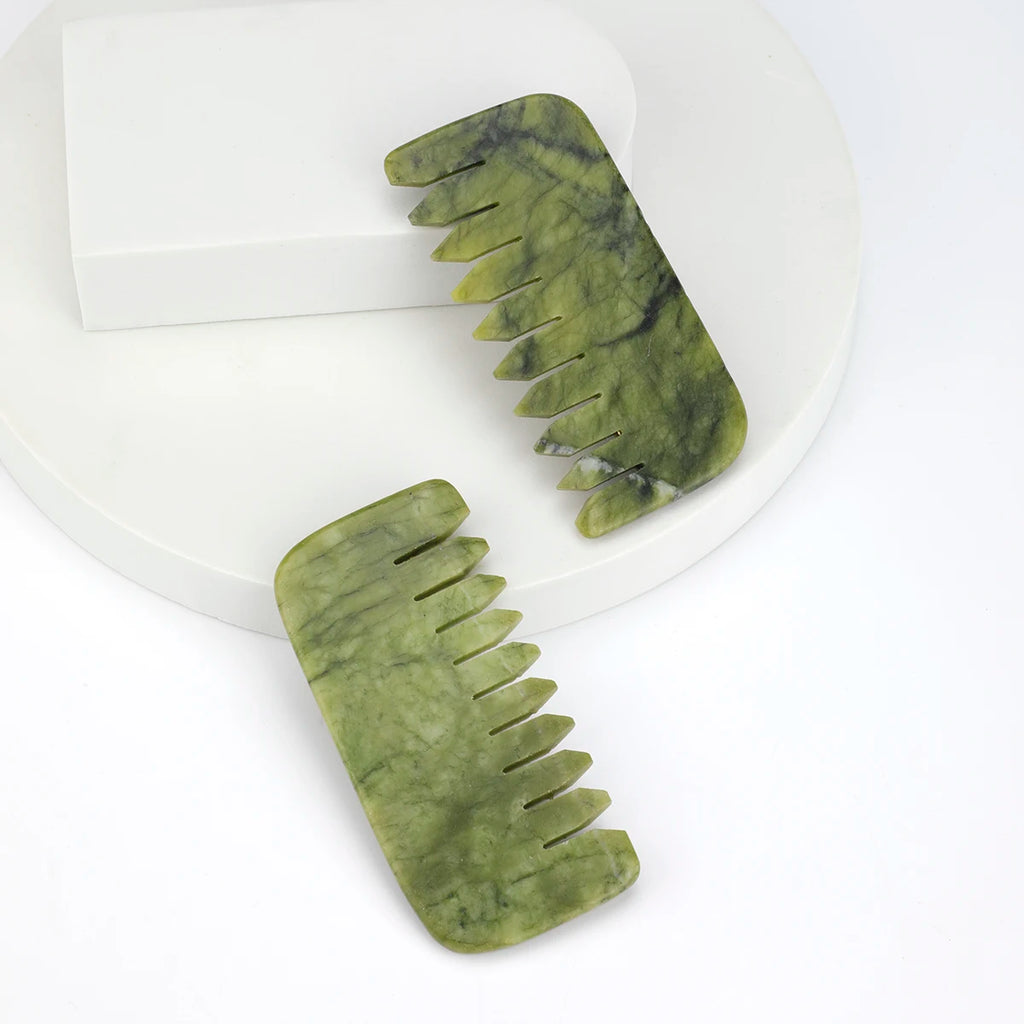 Natural Jade Massage Comb – Wide-Tooth Scalp & Face Gua Sha Tool for Meridian Therapy, Neck, Shoulder & Eye Massage