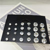 24pc Cubic Zirconia Stud Earrings 12 Pairs Stainless Steel Claw Set for Men