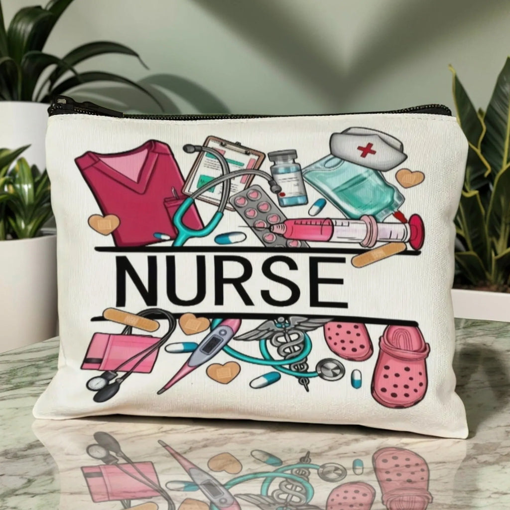 Medical Nurse Graffiti Makeup Bag – Women's Lightweight Polyester Zipper Cosmetic Pouch for Travel & Graduation Gifts