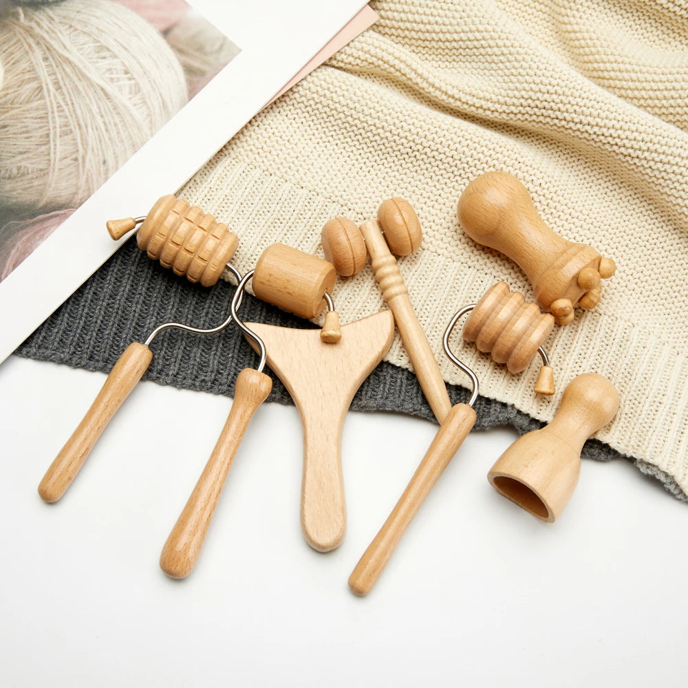 MERALL Maderoterapia Wood Therapy Massage Kit – Gua Sha, Wooden Cupping & Roller for Facial Lifting, Body Contouring & Lymphatic Drainage