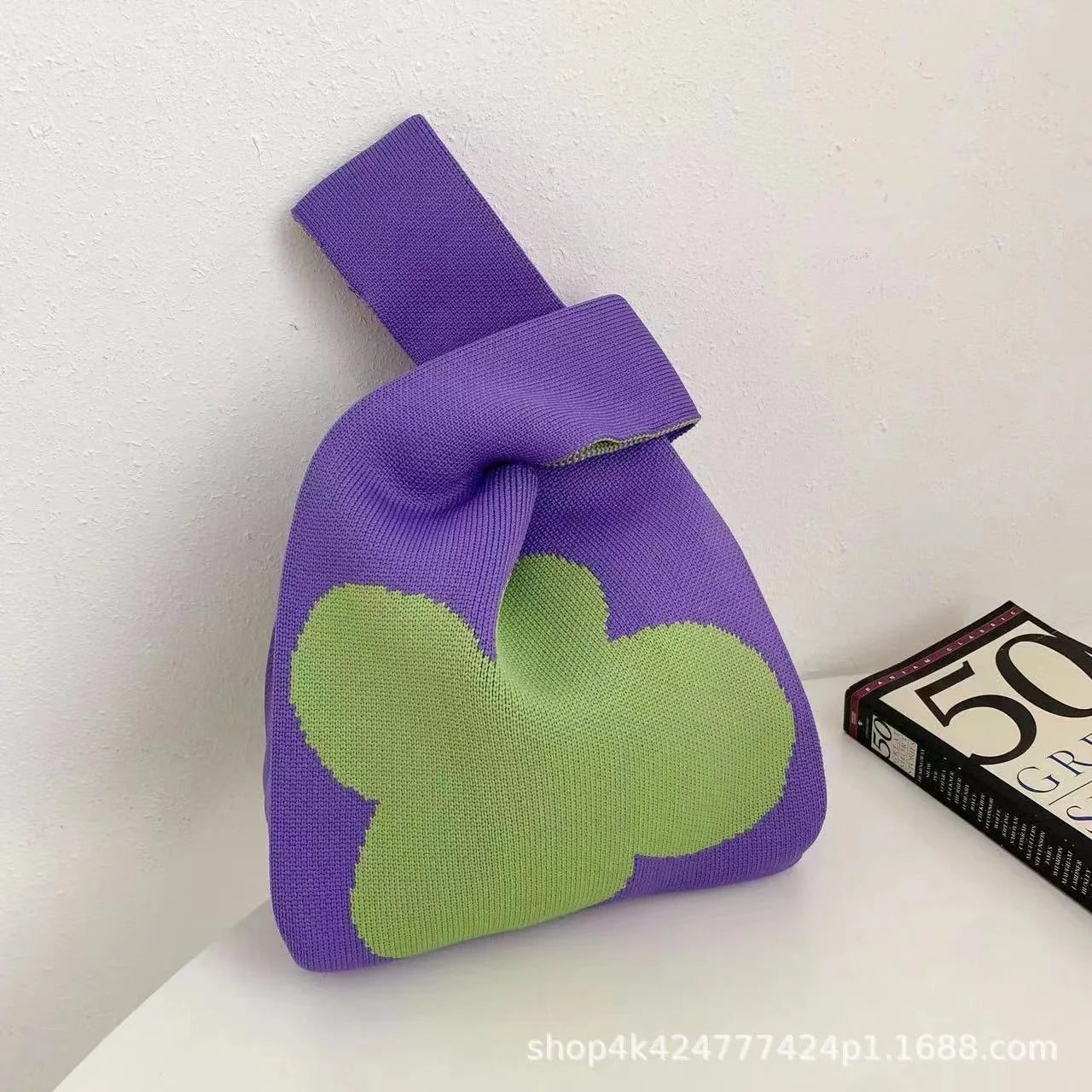 Handmade Knitted Knot Wrist Bag - Striped Mini Tote for Women, Large-Capacity Phone Bucket, Autumn Winter Casual