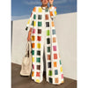 Plaid Contrast Color Plus Size Jumpsuit for Women - Cotton-Linen Wide Leg, Three-Quarter Sleeves (0XL-4XL)