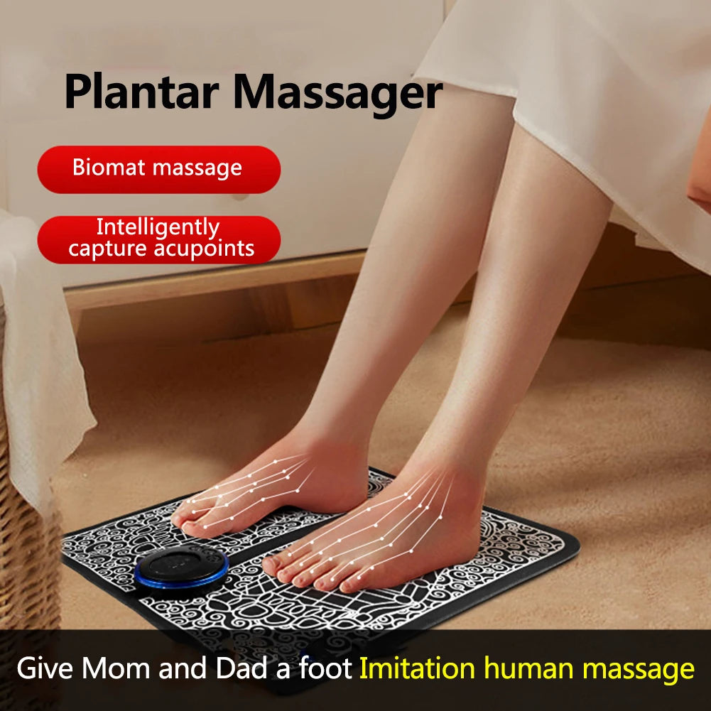 EMS Foot Massage Mat - 8 Modes USB Rechargeable Circulation Massager with Remote for Feet & Legs