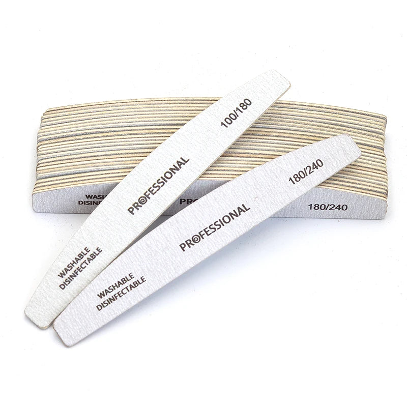 10-Pack Curved Wooden Nail Files – Double-Sided 100/180 and 180/240 Grit Emery Boards for Manicure and Pedicure