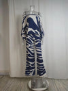 VEITCHE Women's Off-Shoulder Print 2-Piece Set — Long Sleeve Blouse & High-Waist Wide-Leg Pants