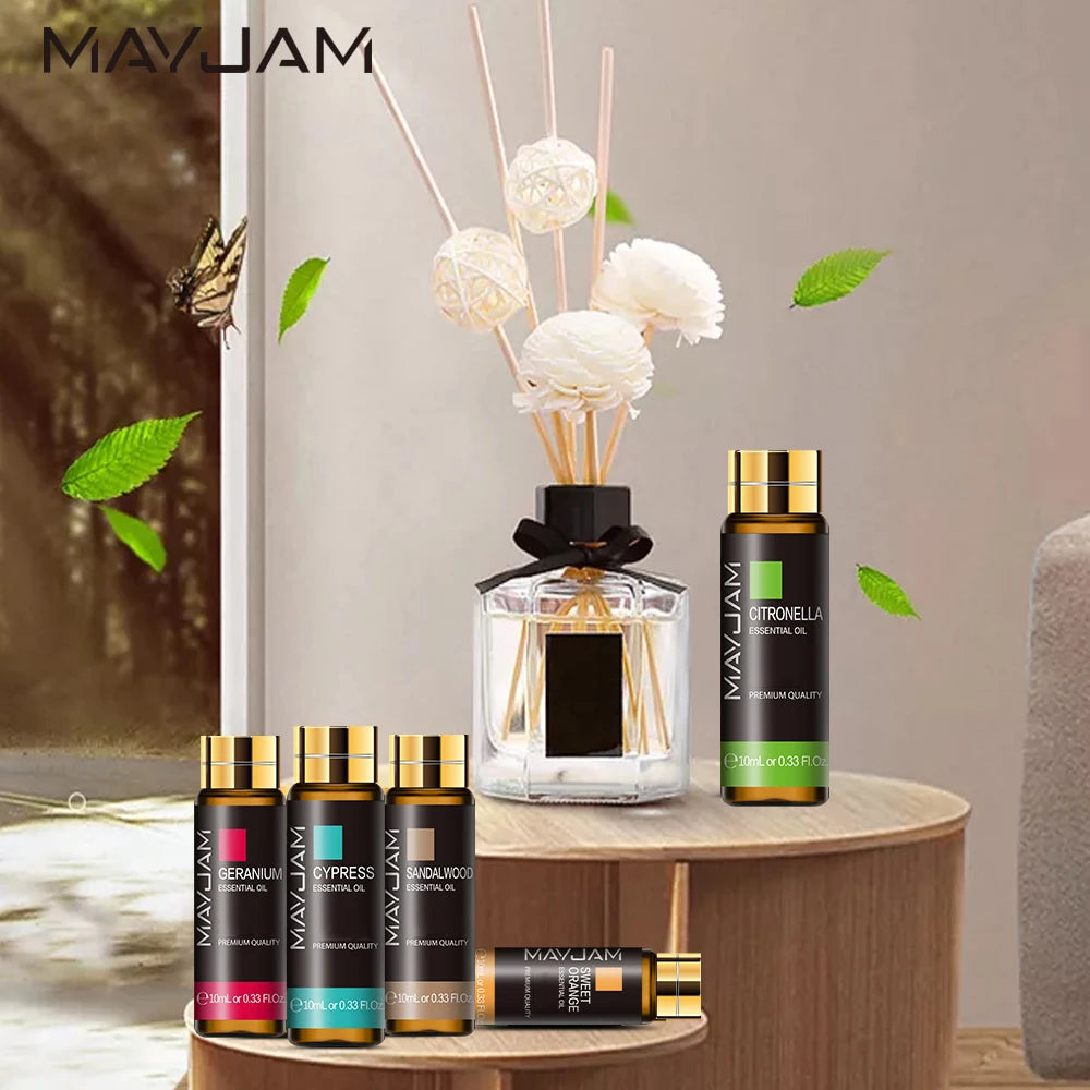 MAYJAM 10ml Pure Essential Oil with Dropper – Aromatherapy Diffuser & Humidifier Oil (Lavender, Eucalyptus, Vanilla, Sandalwood, Camphor) – Gift Box