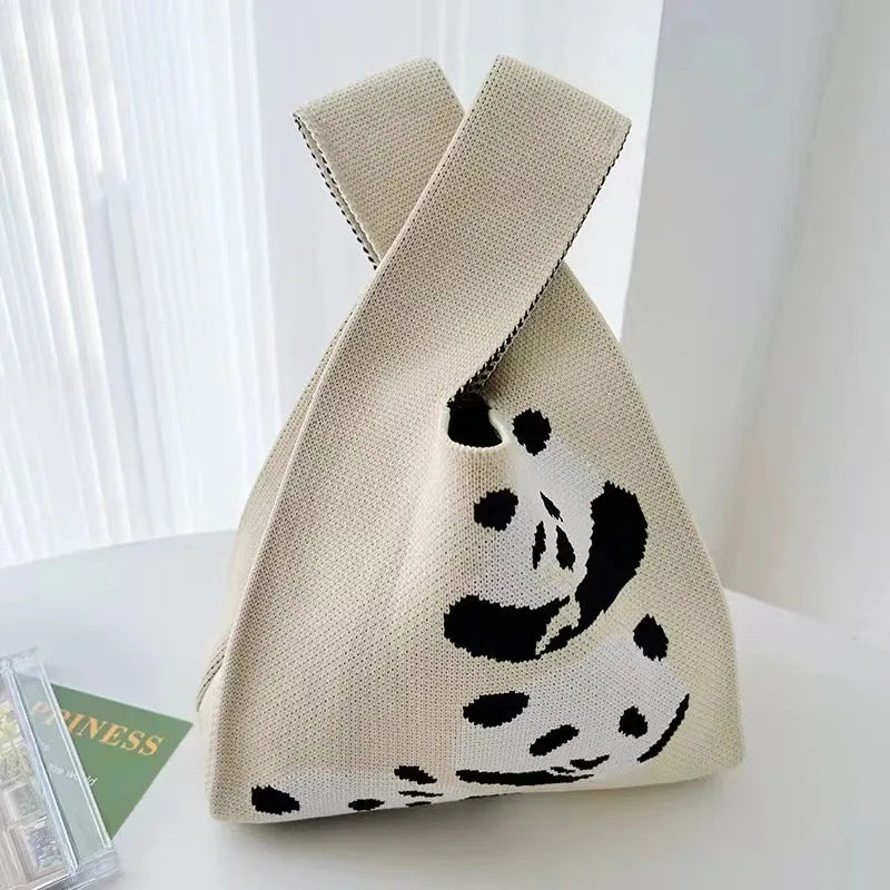 Handmade Knitted Knot Wrist Bag - Striped Mini Tote for Women, Large-Capacity Phone Bucket, Autumn Winter Casual