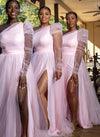 Plus Size One-Shoulder Mesh A-Line Maxi Dress with Split Hem — Floor-Length Wedding Guest & Cocktail Dress