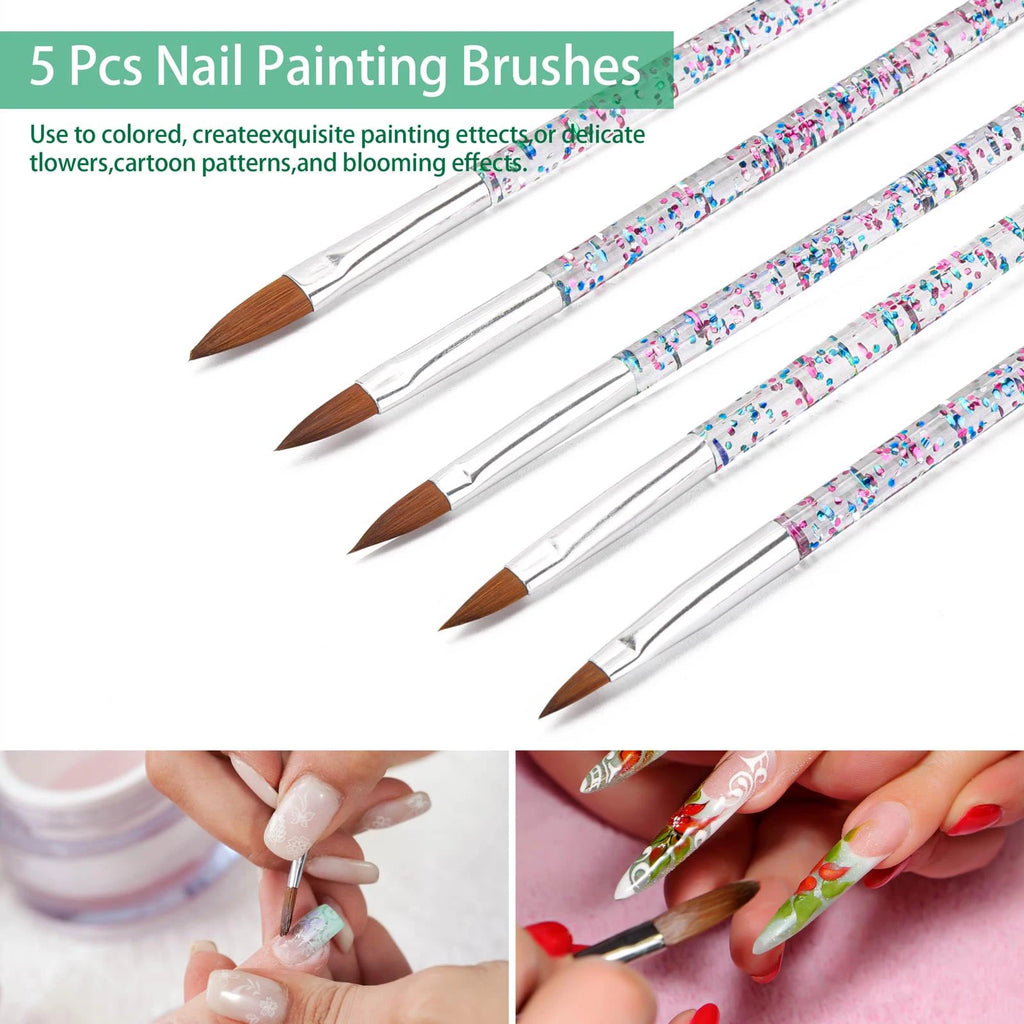 36-Piece Nail Art Brush Set + 5-Piece Silicone Tools — Fine Liner, Striping, Dotting & 3D Gel Acrylic Design Brushes for Home Use