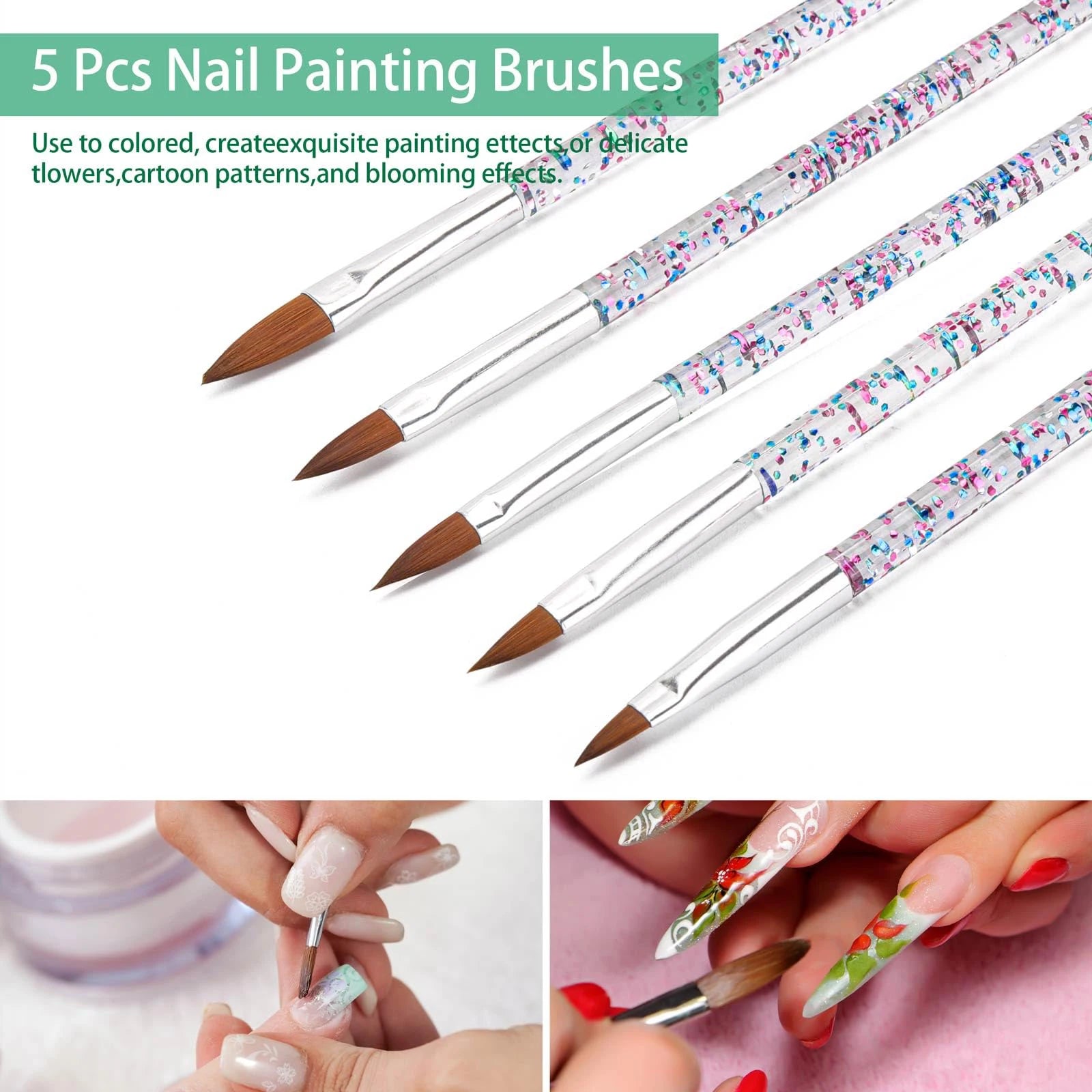 36-Piece Nail Art Brush Set + 5-Piece Silicone Tools — Fine Liner, Striping, Dotting & 3D Gel Acrylic Design Brushes for Home Use