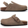 Women's Genuine Leather Suede Clogs with Soft Cork Footbed, Adjustable Buckle Strap Comfort Slip-On Mules
