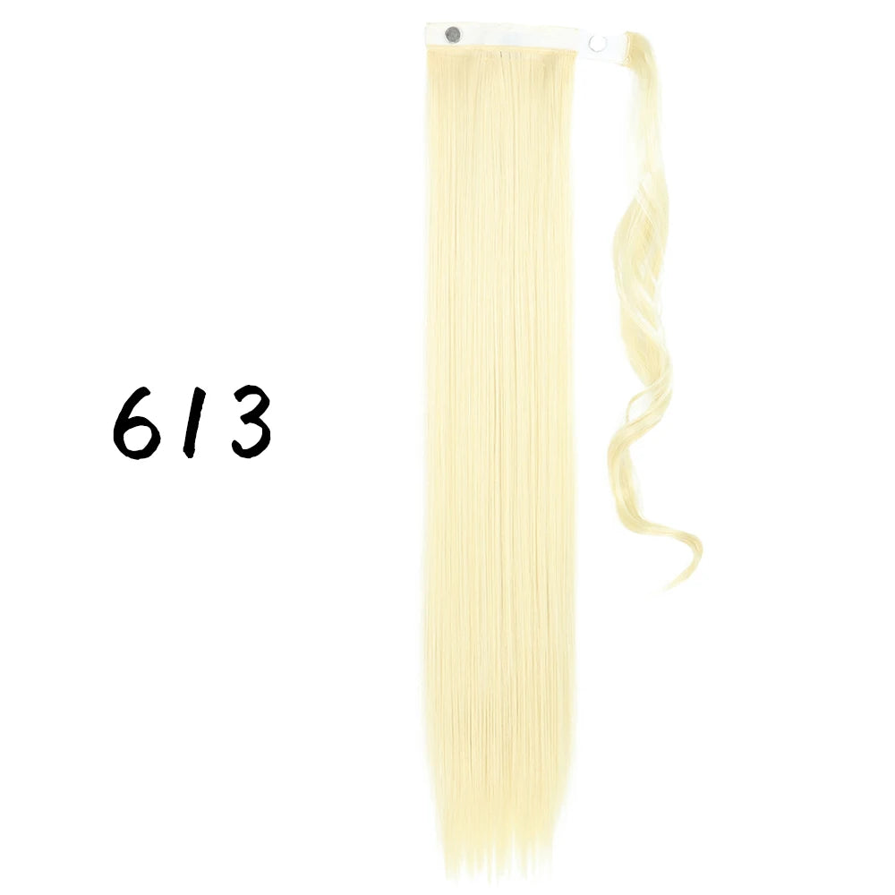 Wrap-Around Clip-In Ponytail Hair Extension 22-34 in (56-86 cm) Long Straight Heat-Resistant Synthetic Blonde Brown
