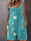 Plus Size Floral Allover Print Cami Romper Jumpsuit - Sleeveless Ruched Pocket Casual Romper