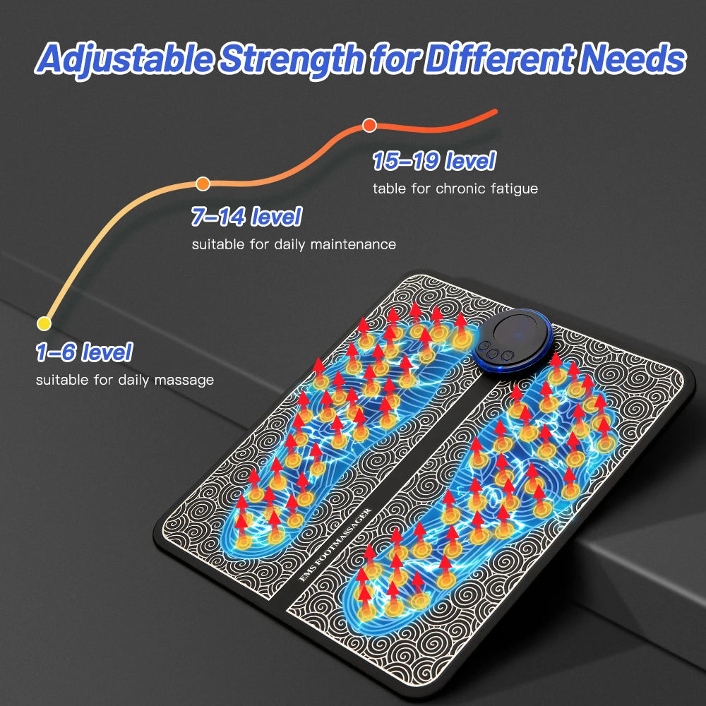 USB Rechargeable EMS Foot Massager Pad — Electric Electro-Stimulation Massage Mat for Muscle Relaxation & Improved Circulation