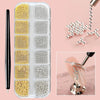 Mini Caviar Beads Nail Art 12-Grid Gold and Silver Micro Ball Charms 0.5–3mm (0.02–0.12in) with Magnetic Picker Pen