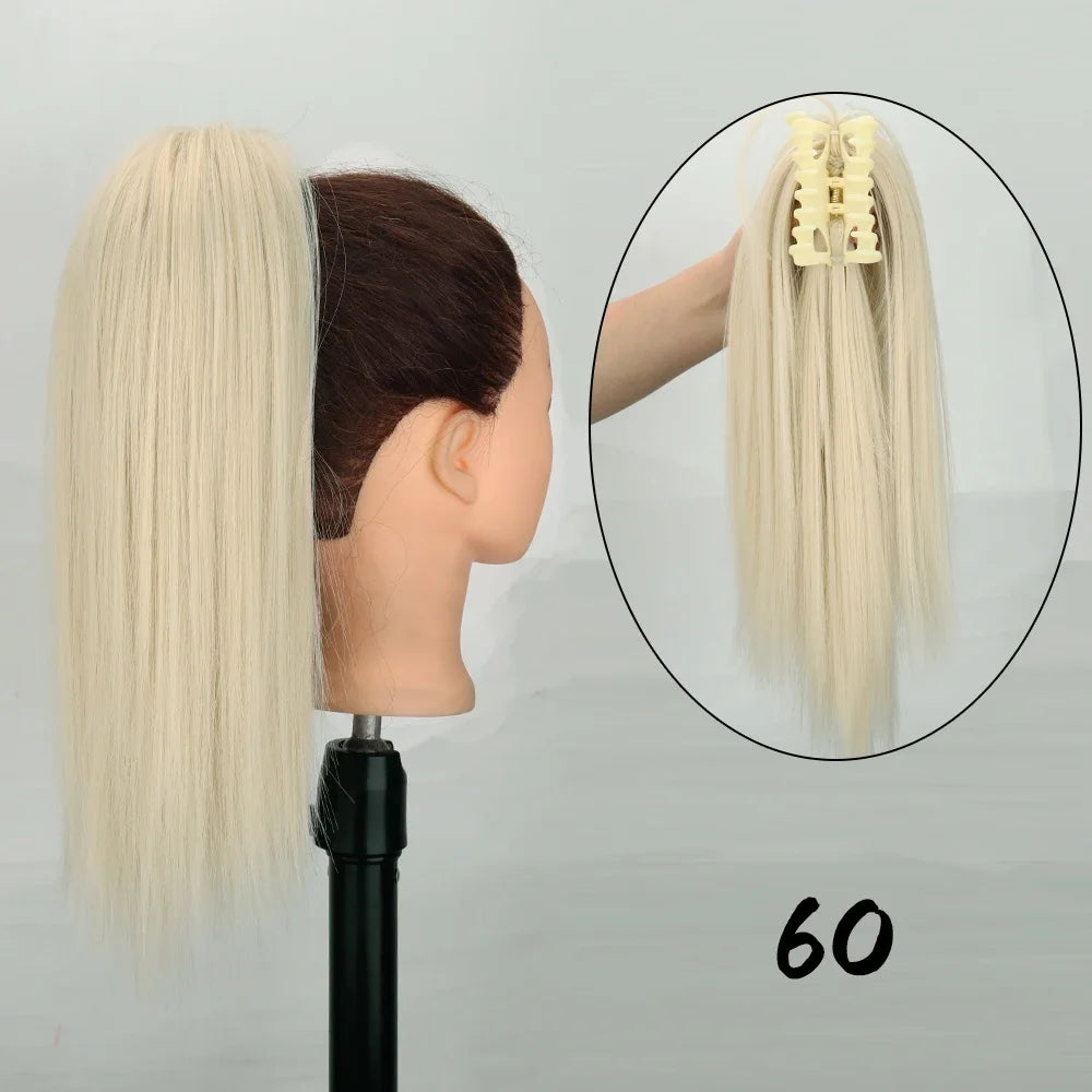 Clip-In 16-Inch (40 cm) Straight Claw Clip Ponytail Hair Extension Heat-Resistant Synthetic Blonde/Brown
