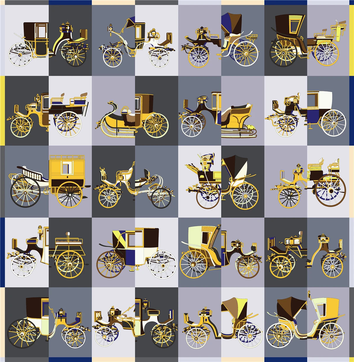 90 x 90 cm (35 in) Checkered Horse Print Twill Silk Square Scarf, Women's Luxury Bandana Shawl Hijab Neckerchief