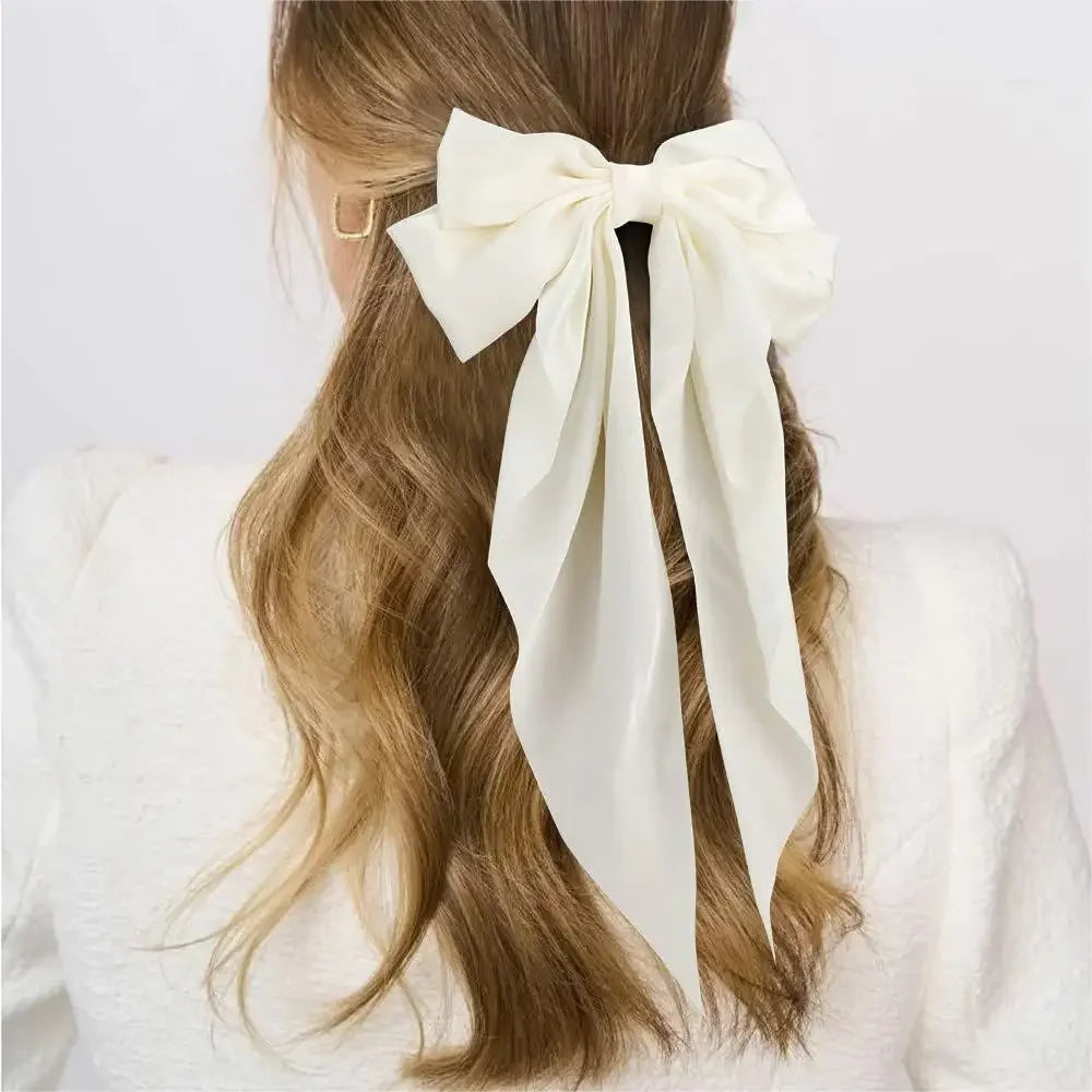 Satin Bow Hair Clips for Women & Girls – Elegant Ribbon Spring Barrette (1 or 2-Pack)
