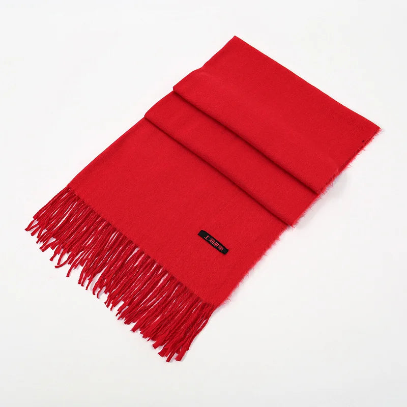 Red Cashmere Tassel Scarf Shawl Soft Winter Pashmina Wrap for Women