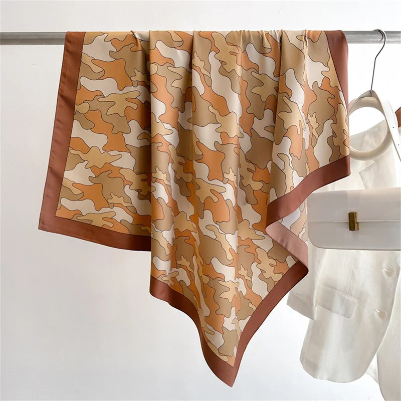 90 x 90 cm (35 x 35 in) Twill Silk-Feel Square Scarf – Women’s Luxury Tree Print Head Scarf, Shawl, Hijab, Bandana