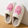 Women's Winter Plush Bow Slippers – Soft Warm Breathable Indoor Bedroom Shoes