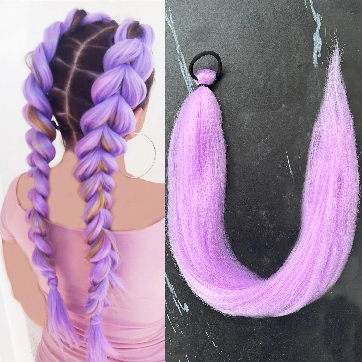 28-Inch (71 cm) Purple Synthetic Straight Braided Ponytail Extension with Elastic Band for Women – Halloween Cosplay