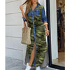 Boho Printed Long Sleeve Shirt Maxi Dress — A-Line Ankle-Length with Single-Breasted Buttons