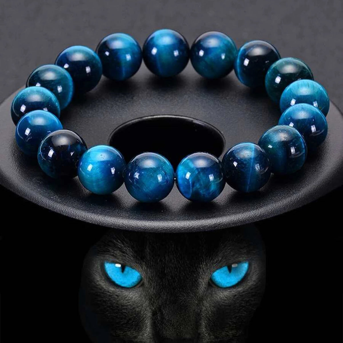 Blue Tiger Eye Beaded Bracelet - Natural Round Stone Beads 6/8/10mm, Minimalist Unisex