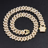 14mm Iced Out Prong Cuban Link Chain Necklace 2-Row Rhinestone Pave Miami Hip Hop Unisex