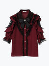 Noemi-Inspired Ruffle Bow Off-Shoulder Lace Blouse — Yami Kawaii Lolita Bell Sleeve Top