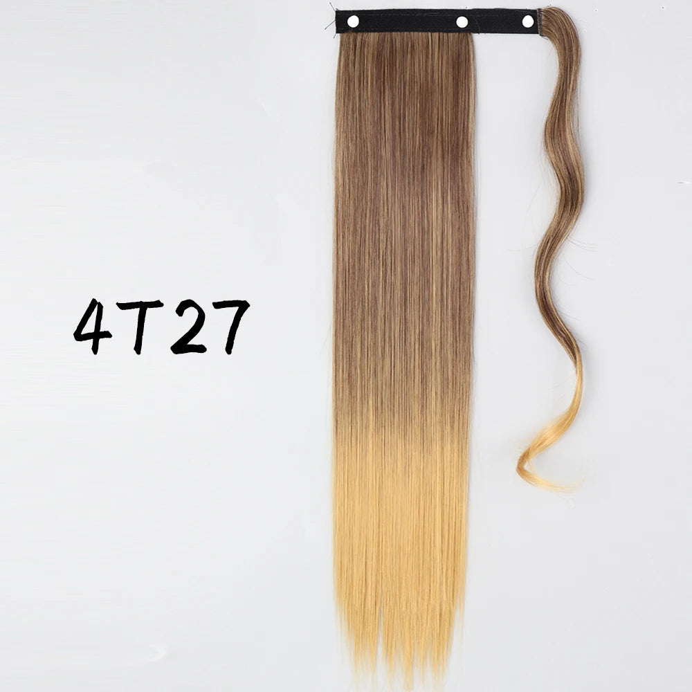Wrap-Around Clip-In Ponytail Hair Extension 22-34 in (56-86 cm) Long Straight Heat-Resistant Synthetic Blonde Brown