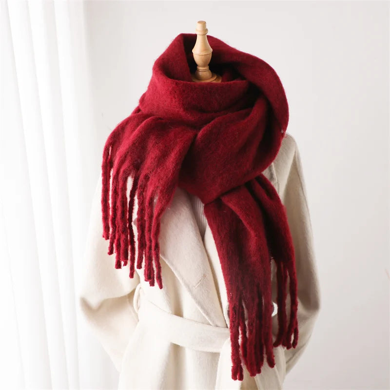 Cashmere-Feel Oversized Tassel Pashmina Shawl – 240 x 38 cm (94 x 15 in) Warm Winter Scarf for Women