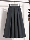 Plus Size Pleated A-Line Midi Skirt – Elastic Waist, Mid-Calf Polyester (L–4XL)
