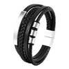 Braided Leather Rope Bracelet with Stainless Steel Magnetic Clasp, Unisex Charm Bangle — 21 cm (8.3 in)