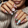 24pc Christmas Press-On Nails Set Medium Long Snowman Santa Snowflake Square Tips