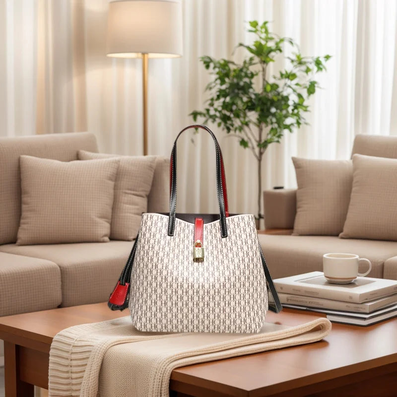 CHCH Premium PU Leather Crossbody Tote for Women – Large Capacity Letter-Print Bucket Messenger Bag